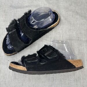 Birkenstock Arizona Shearling Lined Black Suede Sandals Womens Size 40 EU 9 US